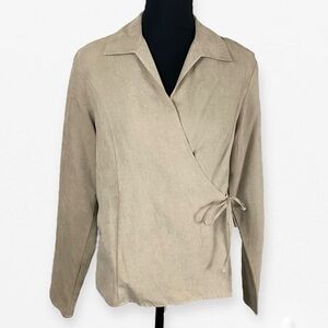 Sonoma Elegant Tan beige Wrap Jacket top in light suede-like texture M